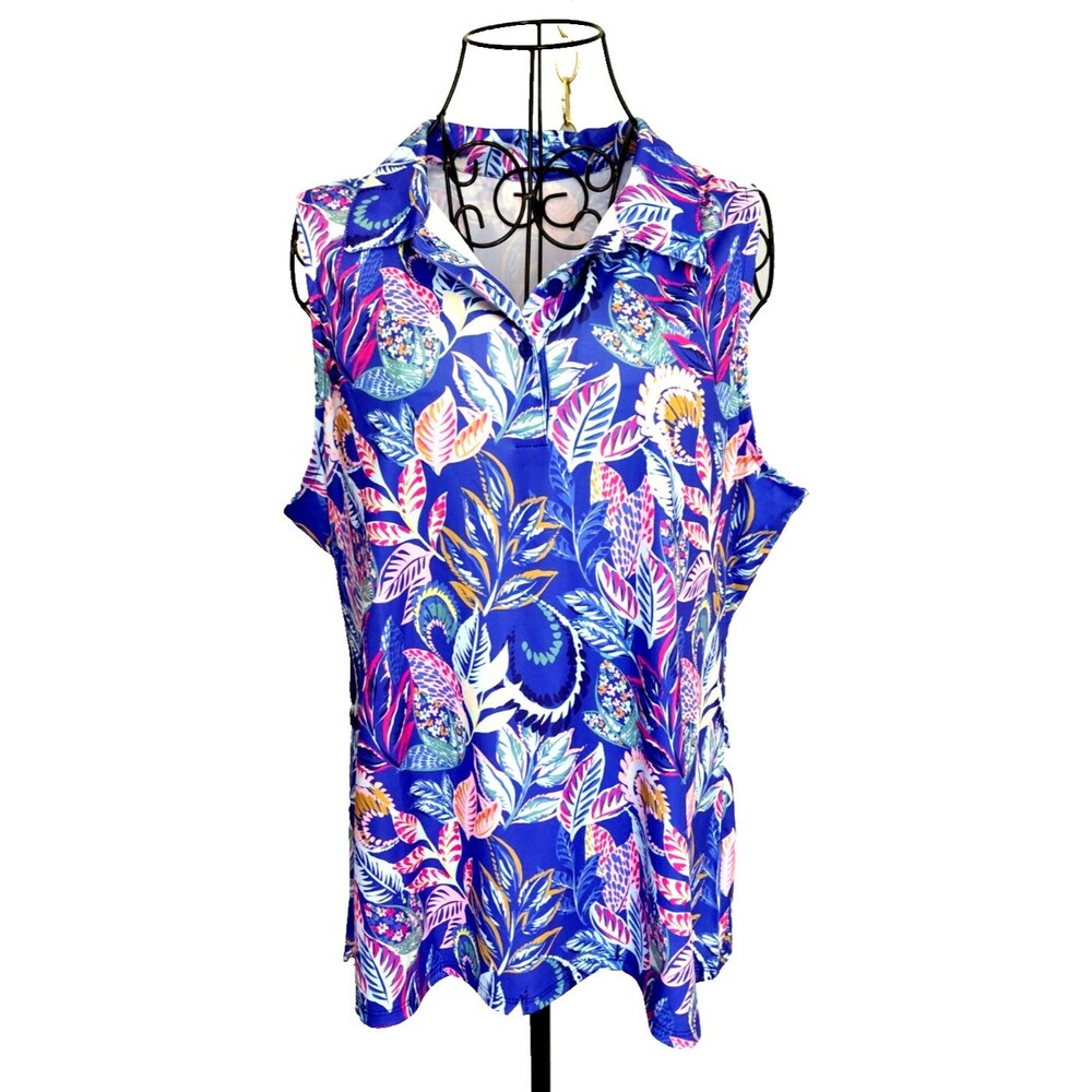18 Birdies Womens Golf Shirt Sz L Vibrant Tropical